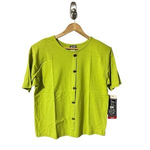 Aris Bright Green Top with Decorative Button